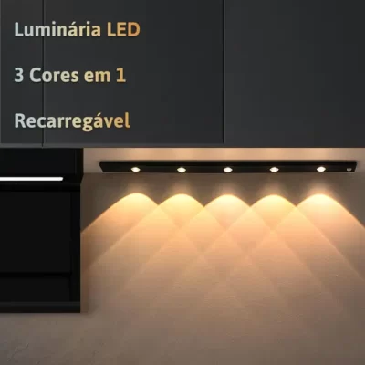 Luminária 3 Cores LED Sensor De Movimento Luz Recarregável