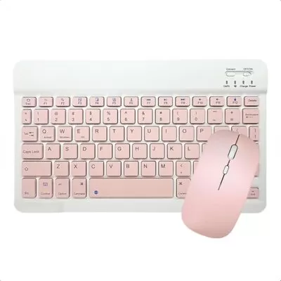 Kit Teclado E Mouse Sem Fio Bluetooth Colorido Compativel com Tablet Computador Ipad (Rosa)